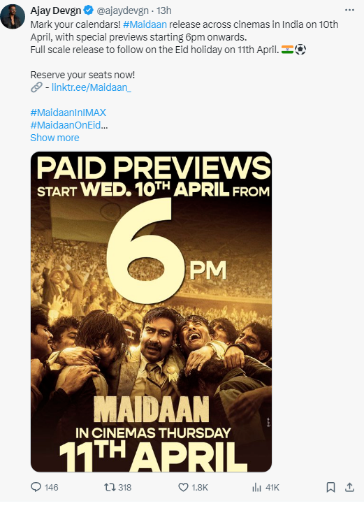 Ajay Devgan Shara A post For Maidan Film Release Date Change