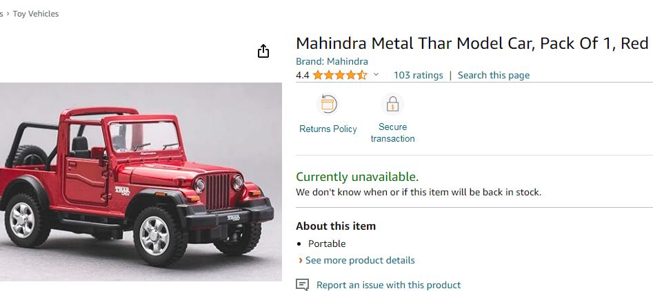 Mahindra Thar Toy Car Online खरीदना के बाद केश ओन डिलीवरी कैसे करें?